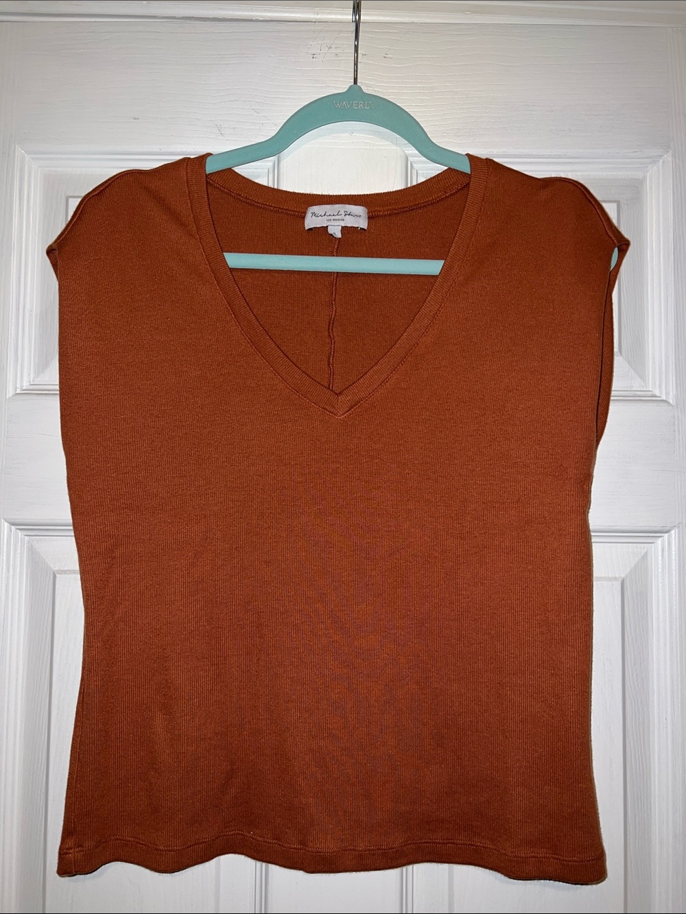 Michael Stars V-Neck Sleeveless Tank in Rust Brown